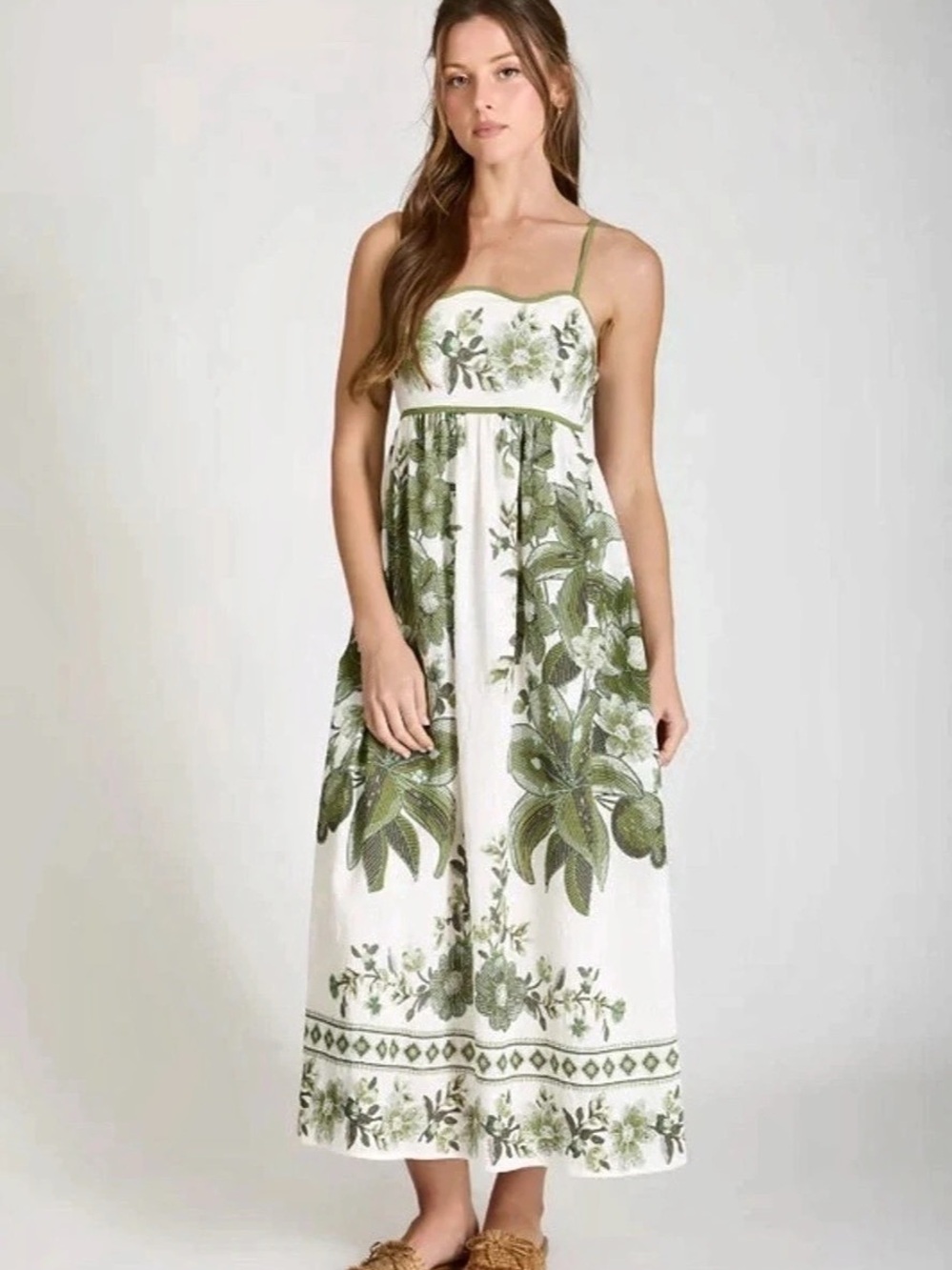 Blu Pepper Floral Maxi Dress in White & Green Size Small